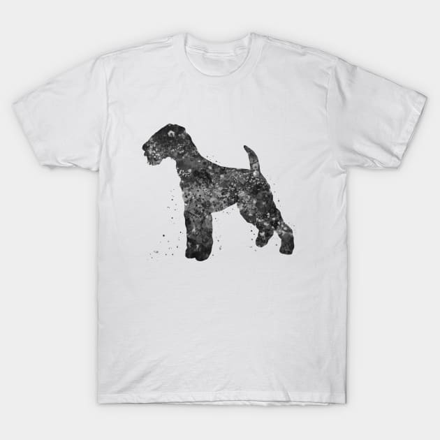 Airedale Terrier dog black and white T-Shirt by Yahya Art